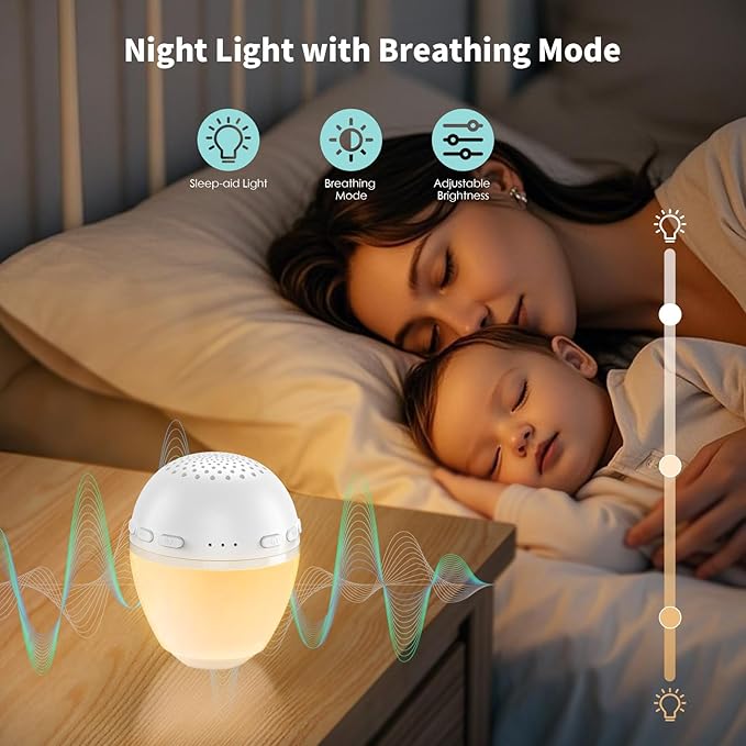 3 in 1 Smart Sound Machine, White Noise Machine with Noise Detection, Night Light, Speaker, Rechargeable Battery, 26 Soothing Sounds and Portable Design for Kids & Adults