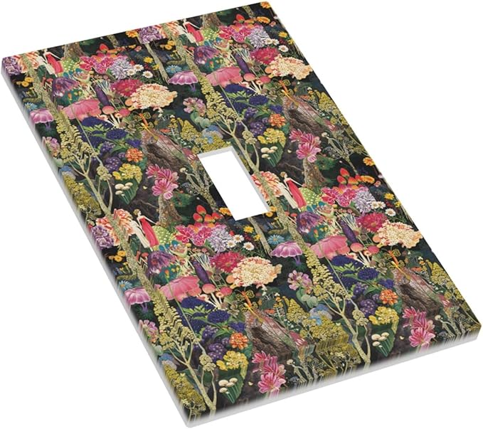 Dreamy Tropical Rainforest Colorful Mushroom Wildflower Decorative Light Switch Cover 1 Gang Single Toggle Device Electrical Faceplate Switchplates Decorator Outlet Wall Plate for Farmhouse Kids Room