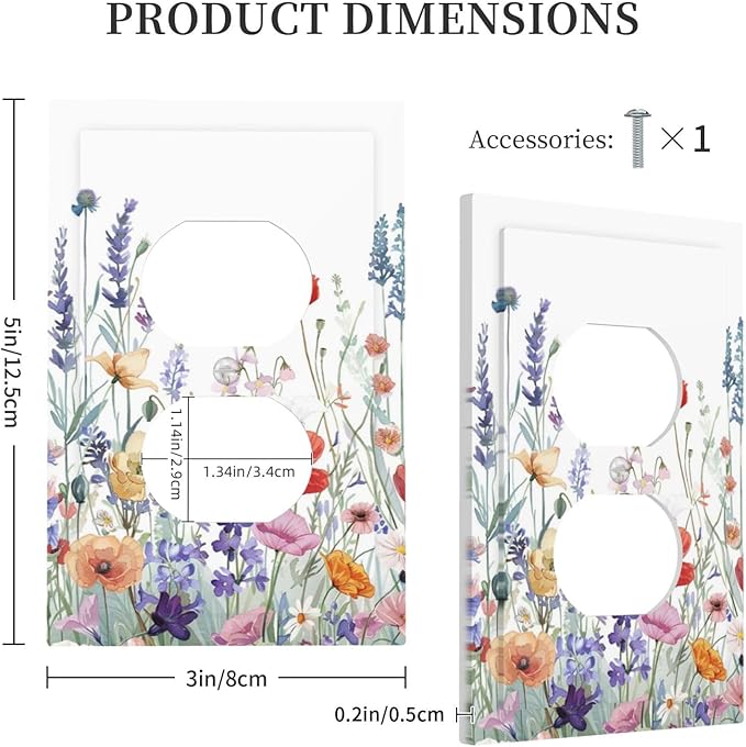 Colorful Floral Purple Lavender Flower Leaves Plants Outlet Covers 1 Gang Duplex Light Switch Cover Decorative Switch Plates Electrical Receptacle Faceplate Wall Plate for Bed Room Living Room Decor