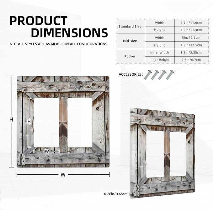 Rustic Western Texas Star Barn Door 2 Gang Rocker Decora Light Switch Cover Decorative Outlet Covers Wall Plate Electrical Faceplate Switchcovers GFCI for Farmhouse Bathroom Home Living Room Decor