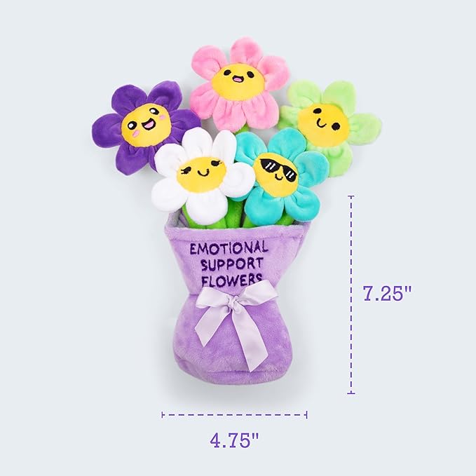 WHAT DO YOU MEME? Emotional Support Flowers by Relatable, Cuddly Stuffed Animals and Plushies Set, Small Gifts for Mom, Includes 5 Flowers Plush Toys with Carrying Basket, for Mom