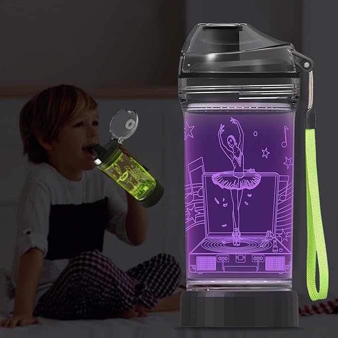 YuanDian Light Up Kids Water Bottle with 3D LED Light- 14 OZ Tritan BPA Free Eco-Friendly - 7 Color Light Cool Drinking Cups Gift for School Kids Girl Child (Ballet)