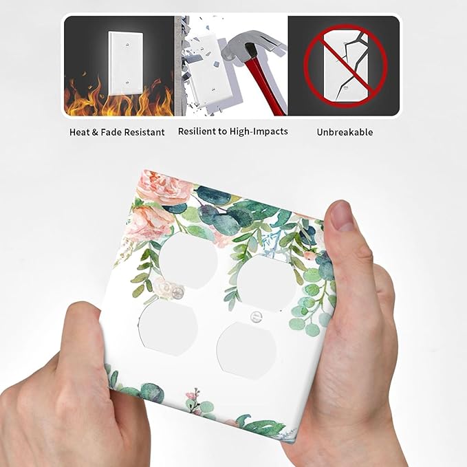 Green Eucalyptus Leaves Floral Watercolor Flower Outlet Covers 2 Gang Double Duplex Decorative Light Switch Covers Electrical Wallplates Socket Faceplate for Bed Room Living Room Decor