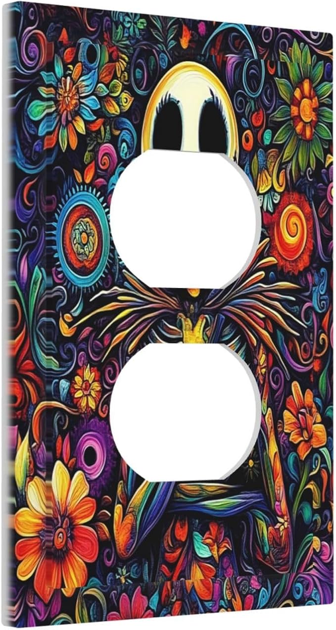 Outlet Covers Colorful Flowers Abstract Skull 1 Gang Duplex Light Switch Cover Decorative Switch Plates Electrical Receptacle Faceplate Wall Plate For Home Living Room Decor