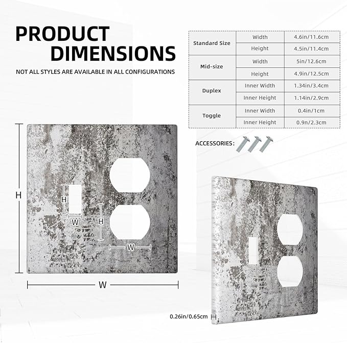 Light Switch Cover Plate Gray White Speckled Weathered Concrete Wall 2 Gang Outlet Covers 1 Toggle 1 Duplex Socket Cover Wallplates Electrical Switch Plate Covers for Bedroom Home Decor
