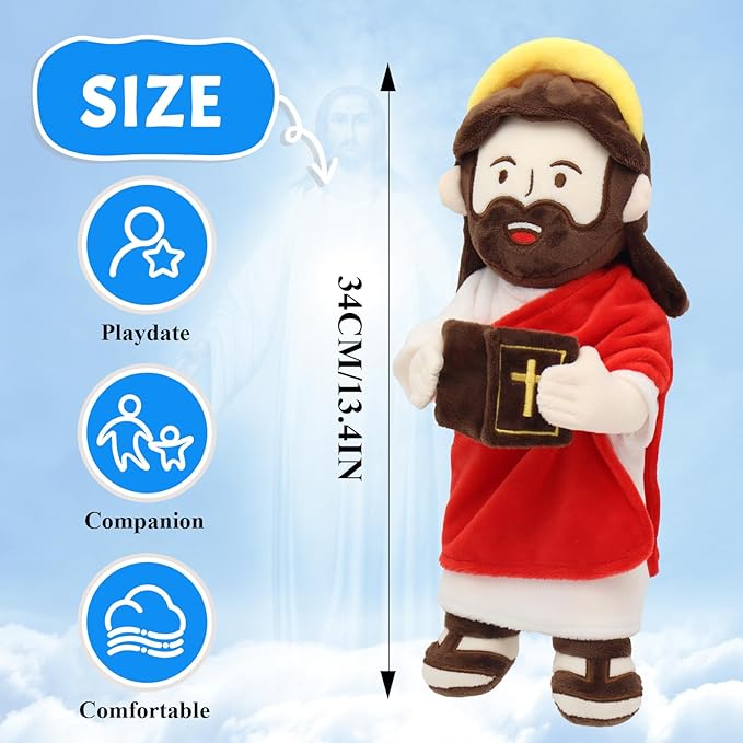Yelakey Jesus Plush Talking Doll with Halo,Speak 20 Bible Verses & 20 Songs,13.4" Interactive Hymn Stuffed Plushie Perfect Religious Gift for Kids Sunday School & Easter Celebrations