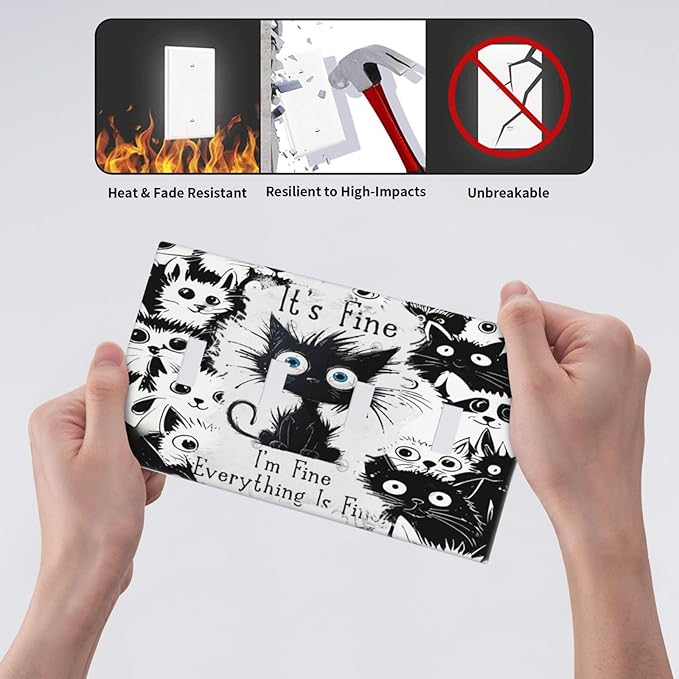 Funny Black Cat Inspirational Quotes Patterns Light Switch Covers Quad Toggle Electrical Faceplate 4 Gang Wall Plate Decorative Switch Plates Cover for Kids Room Nursery Decor