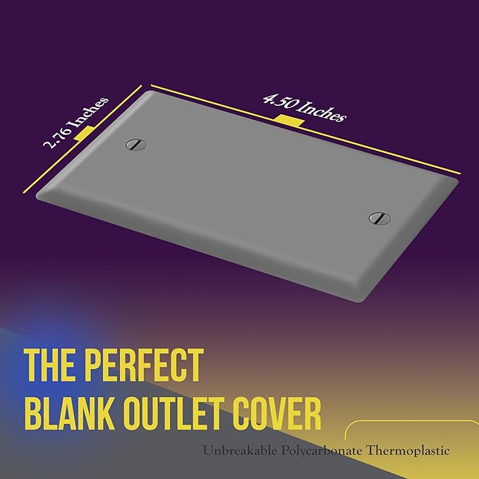 ENERLITES Blank Device Wall Plate Cover, Gloss Finish, Standard Size 1-Gang 4.50" x 2.76", Polycarbonate Thermoplastic, 8801-GY-10PCS, Gray (10 Pack), Grey