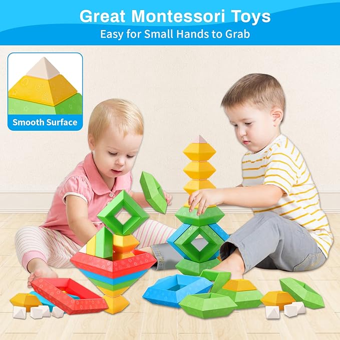 Hieoby Montessori Toys for 1 2 3 4 Year Old Boys Girls Toddlers Preschool Learning Activities 30Pcs Building Blocks Stacking Educational Toys STEM Sensory Gifts for Kids Age 1-2 2-4