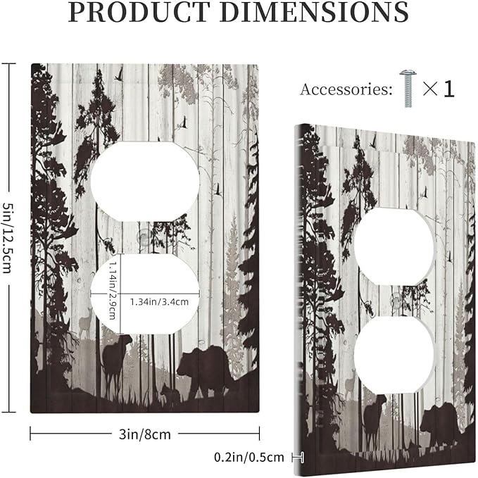 Outlet Covers Rustic Deer Hunting Forest Woodland 1 Gang Duplex Light Switch Cover Plate Country Decorative Wall Plates Electrical Switchplate Receptacle Cover for Farmhouse Home Decor