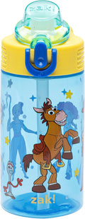 Zak Designs Disney Pixar Toy Story Sage Kids Water Bottle For School or Travel, 16oz Durable Plastic Water Bottle With Straw, Handle, and Leak-Proof, Pop-Up Spout Cover (Woody & Friends)