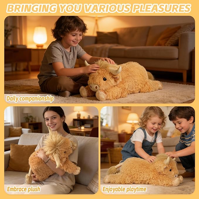 WDXDSOB Weighted Highland Cow Stuffed Animals, 4.2 Lbs Weighted Highland Cow Plush for Kids & Adults, 21.6 Inch Large Cattle Pillow Toy Gift for Christmas Birthday Gift
