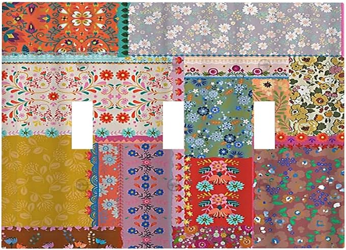 Light Switch Cover Boho Patchwork Bohemian Stitching Colorful Floral 3 Gang Wall Plate Triple Light Switch Plate Toggle Decorative Outlet Covers Electrical Switchplate for Bathroom Home Decor