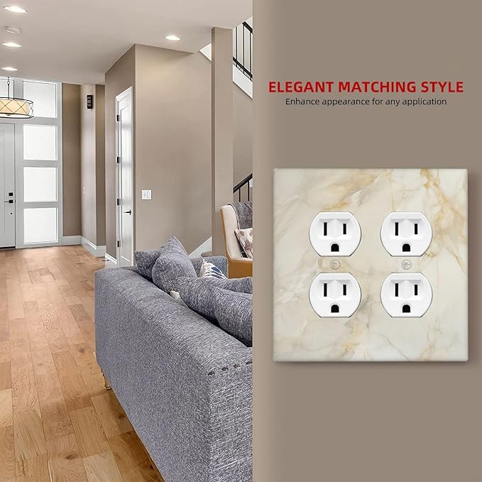Decorative Light Switch Cover Plate Beige Gold Marble Abstraction Morden Art 2 Gang Decorative Switch Plates 1 Toggle Duplex Combo Outlet Covers GFCI Plug Covers Wallplates for Kitchen Bathroom Decor