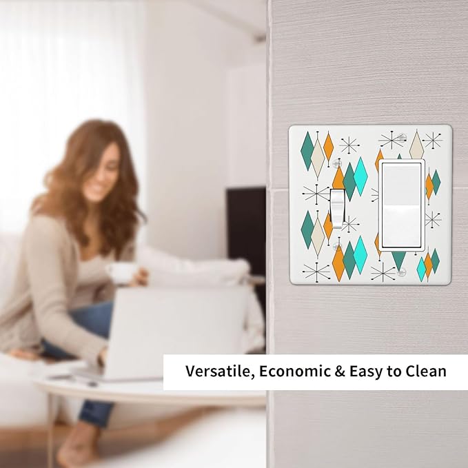 70s Abstract Boho Geometric Mid Century Atomic 2 Gang 1-GFCI/Toggle Combo Wall Plate Decorative Light Switch Outlet Combination Wallplate Faceplate Cover