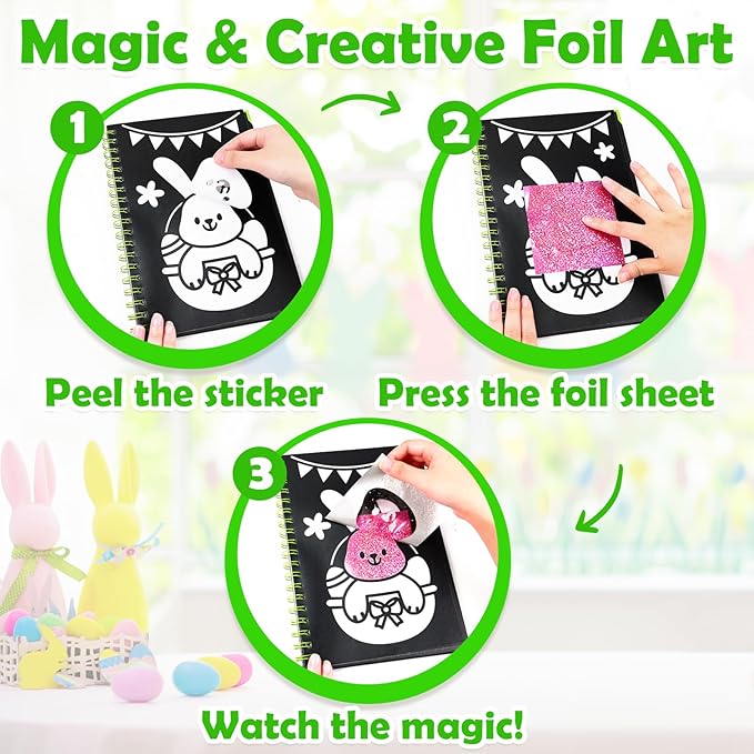 FUNNYB&G Foil Art Crafts for Kids Ages 4-8: Easter Basket Stuffers Essentials for Kids 2026, Easter Gifts for Kids, Crafts Supplies,Party Favors,Creative Toys for Kids 4 5 6 7 8 Years Old(Easter)