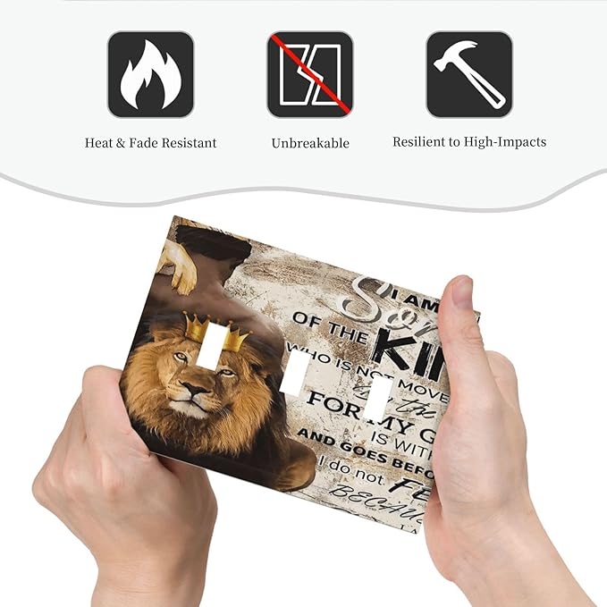 Quotes African Teen Boys Man Afro Lion Wildlife King Blessed 3 Gang Light Switch Cover Decorative Triple Toggle Wall Plate Cover Electrical Face Wallplate Cover