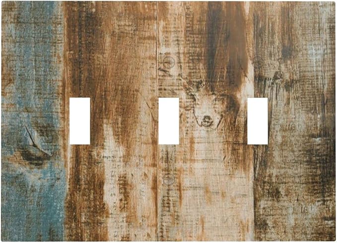 Brown Wood 3 Gang Triple Toggle Light Switch Wall Plate Cover Decorative Electrical Faceplate for Rustic Barn Door Home Living Room Decorate 6.7" x 4.8