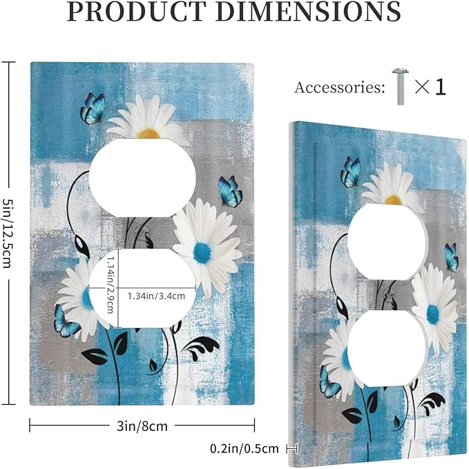 Rustic Daisy Teal Blue Floral Vintage Plant Single Duplex Wall Plate Covers Light Switch Cover 1 Gang Outlet Plate Decorative Switchplate Covers Electrical Faceplate for Farmhouse Bedroom Decor