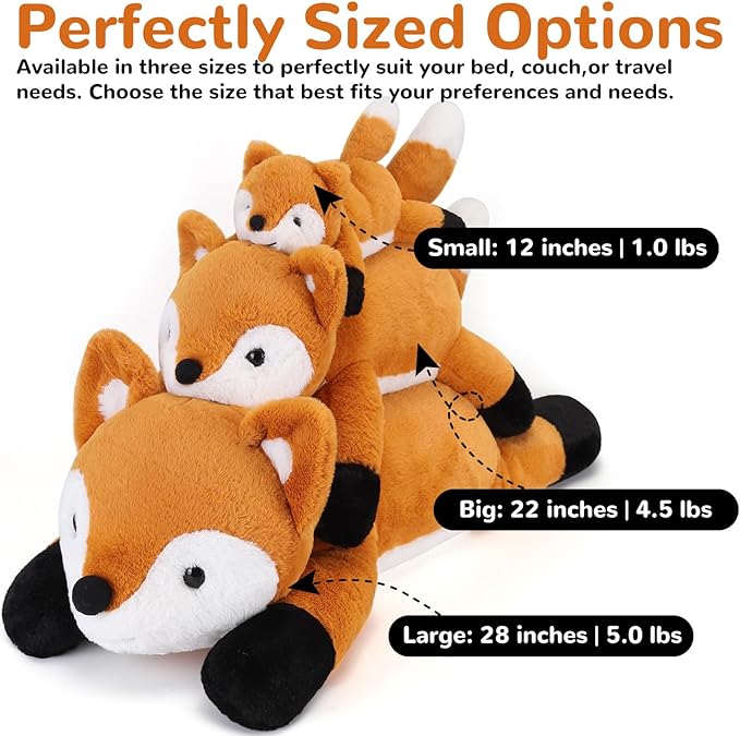 gnomantic Fox Weighted Stuffed Animals - 28 Inch 5.0 Pounds Weighted Plushies Fox - Large Plush Stuffed Animals Pillow - Cute Plush Toys Gifts for Kids & Adults