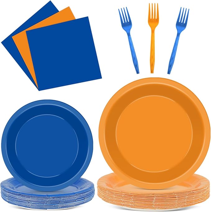 96Pcs Orange and Blue Paper Plates and Napkins Blue and Orange Party Paper Plates Tableware Decoration Dragon Ball Z Party Tableware Set for Boys Girl Kids Baby Shower Birthday Parties Supplies