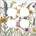 Decorative Outlet Covers Botanical Wildflowers Dragonfly Colorful Floral 2 Gang Decorative Switch Plate Double Duplex Wall Plates Switch Plates and Outlet Covers for Bathroom Bedroom Decor