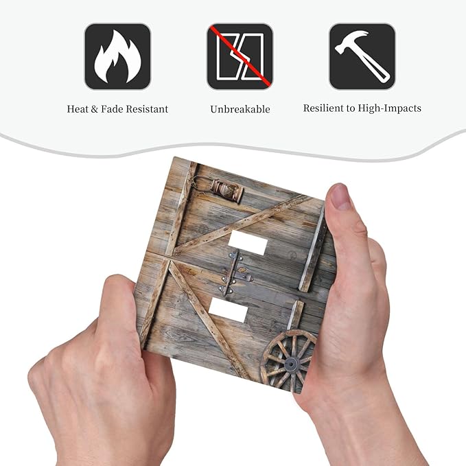 Wood Garage Barn Door Cabin 2 Gang Double Toggle Outlet Light Switch Cover Wall Plate Electrical Faceplate Decorative Dual Device Switchplate