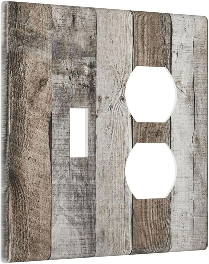 Natural Grey Wood Vintage Faux Wood Grain Wallplates 1 Toggle 1 Duplex Switch Plate Electrical GFCI Faceplate Decorative Light Switch Covers for Farmhouse Home Decor