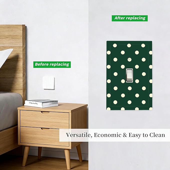 Hunter Green Polka Dot 1-Gang Toggle Light Switch Plate, Retro Preppy Vintage Emerald Dot Decorative Wall Plate for All Room Home Decor
