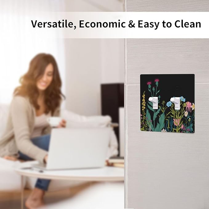 Boho Flowers Colorful Floral Double Light Switch Cover Plates Decorative 2 Gang Wall Plate Double Toggle Lightswitch Cover