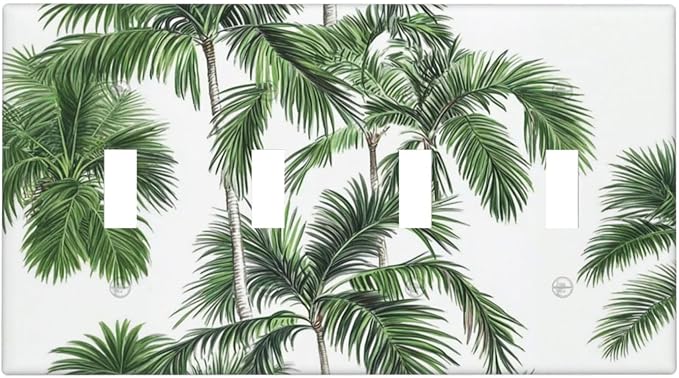 Light Switch Covers Palm Trees Tropical Green Plant Palm Leaf Quad Toggle Electrical Faceplate 4 Gang Wall Plate Decorative Switch Plates For Bed Room Bathroom Decor