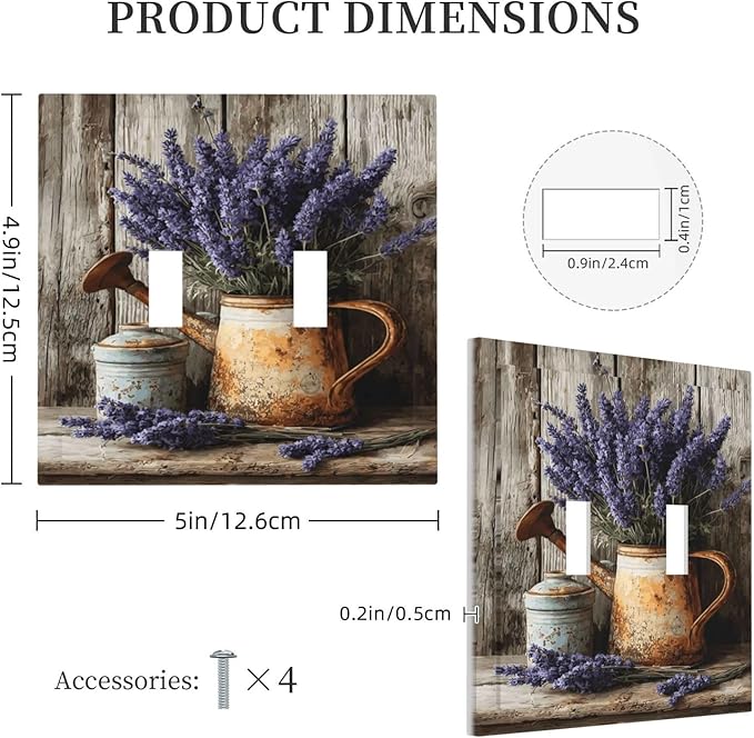 Rustic Flowers Lavender Purple Floral Oil Painting Decorative Switch Plates 2 Gang Double Toggle Outlet Light Switch Cover Wall Plate Electrical Faceplate for Farmhouse Bedroom Decor