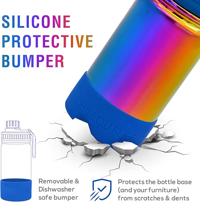 CHILLOUT LIFE 12 oz Kids Insulated Water Bottle for School with Leakproof Spout Lid and Cute Waterproof Stickers, Personalized Stainless Steel Thermos Flask Metal Water Bottle, Dishwasher Safe Color