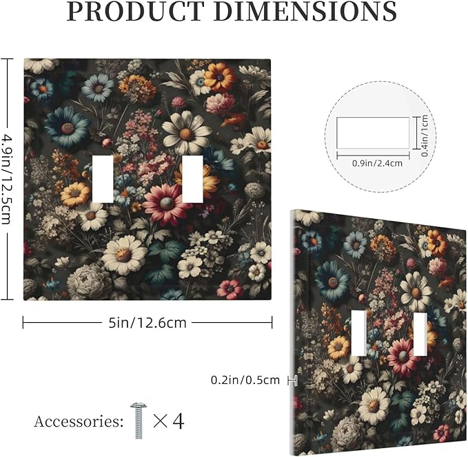 Decorative Light Switch Plate Covers Bohemian Colorful Floral Blue White Yellow Red Flowers 2 Gang Wall Plate Double Toggle Switch Cover Plate Electric Dual Device Electrical Faceplate