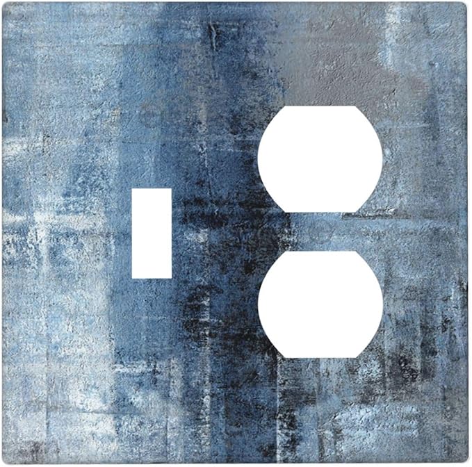 Outlet Covers Navy Blue Gray Abstract Ink Painting 2 Gang Decorative Switch Plates 1 Toggle Duplex Combo Light Switch Cover GFCI Electrical Wall Plates for Bathroom Bedroom Decor