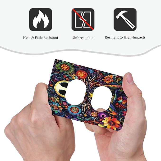 Outlet Covers Colorful Flowers Abstract Skull 1 Gang Duplex Light Switch Cover Decorative Switch Plates Electrical Receptacle Faceplate Wall Plate For Home Living Room Decor
