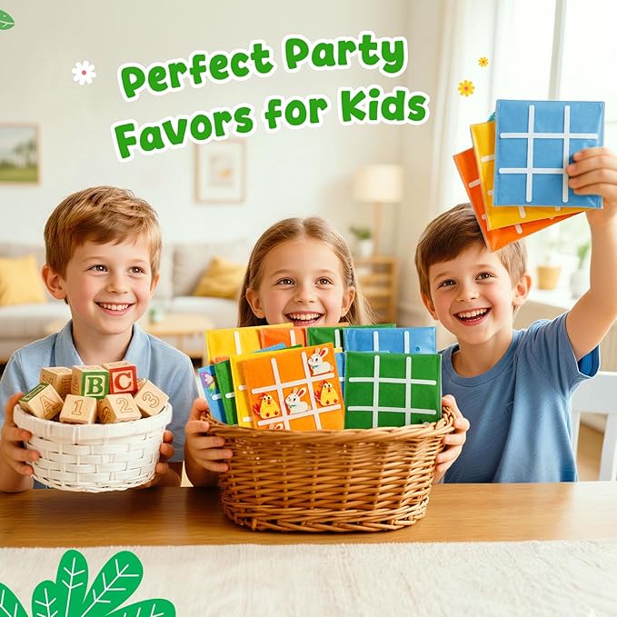 JoyCat 30 Pack Tic Tac Toe Party Favors for Kids, Felt Travel Board Games with Storage Pouch, Classroom Prizes, Goodie Bag Stuffers, Birthday Gifts for Students(Garden)