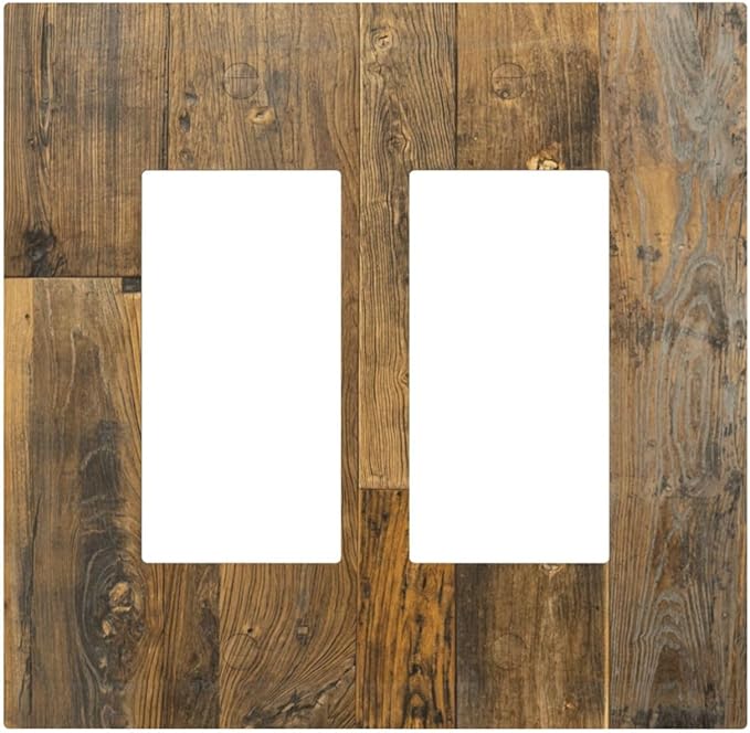 Brown Wood Vintage Rustic Old Board Decorative Outlet Covers 2 Gang Double GFCI Rocker Electrical Wall Panels Light Switch Cover Plate for Farmhouse Home Decor