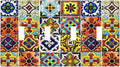 Boho Mexican Moroccan Tile 4 Gang Quad Toggle Device Light Switch Cover Decorative Wall Plate Decorative Electrical Faceplate Outlet Cover