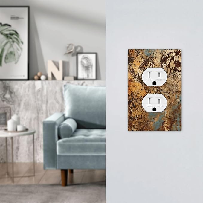 Outlet Covers Shabby Old Rusty Antique Brass Copper Print 1 Gang Duplex Light Switch Cover Plate Decorative Wall Plates Socket Cover Electrical Switchplate for Kitchen Home Decor