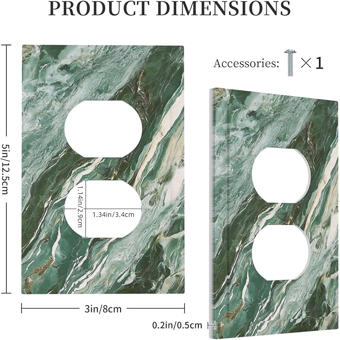 Decorative Outlet Covers with Modern Luxury Green Marble Texture Design 1 Gang Duplex Light Switch Cover Plate Unique Wall Plates Switchplate Cover for Kitchen Bathroom Decor