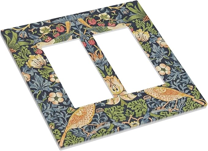 Decorative Outlet Covers Morris Strawberry Thrush Birds Colorful Plants 2 Gang Double Gfci Rocker Electrical Wall Panels Light Switch Cover Plate For Bed Room Living Room Decor