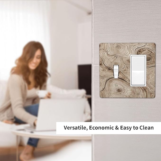 Tree Annual Rings Burl Texture Brown Wood Grain Print Outlet Covers 1 Toggle 1 Rocker Combination Decorative Wall Plate Electrical Switch Plates Light Switch Cover Plate for Farmhouse Bedroom Decor