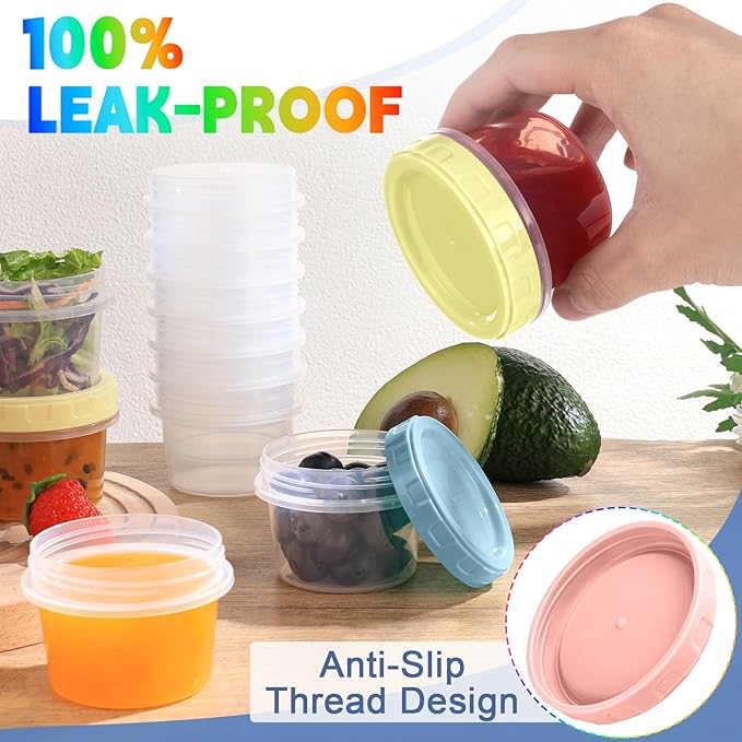 Yomarket 24pcs 4 oz Plastic Containers with Screw Lids, Reusable 1/2 Cup Small Food Storage Containers, Leakproof, Microwave Dishwasher Freezer Safe, with Pen and Brush