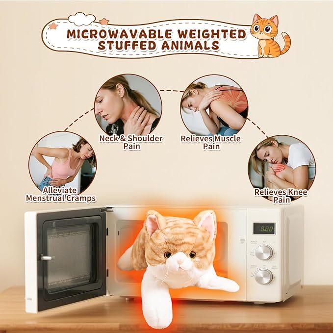 SNOWOLF Weighted Stuffed Animals Cat, Plushies Orange Cat, Cat Plush Toy with Himalayan Salt for Warmth & Comfort, Cute Soft Kitten Doll Gift for Boys, Girls, Women, 1.5 LBs