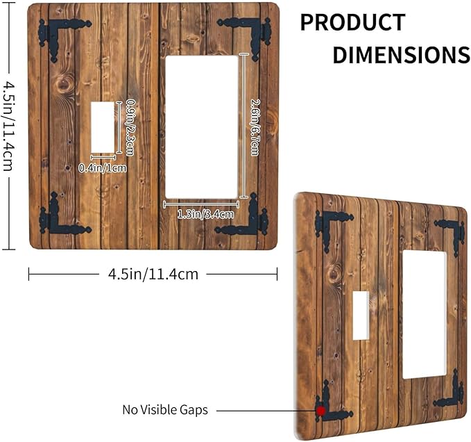 Faux Wood Decorative Printed Double Gang Toggle Rocker Decorative Light Switch Cover, 2-Gang Wall Plate Outlet Cover