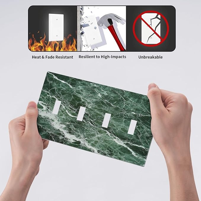 Light Switch Covers Forest Marble Dark Green With White Vein Quad Toggle Electrical Faceplate 4 Gang Wall Plate Decorative Switch Plates For Bathroom Kitchen Decor