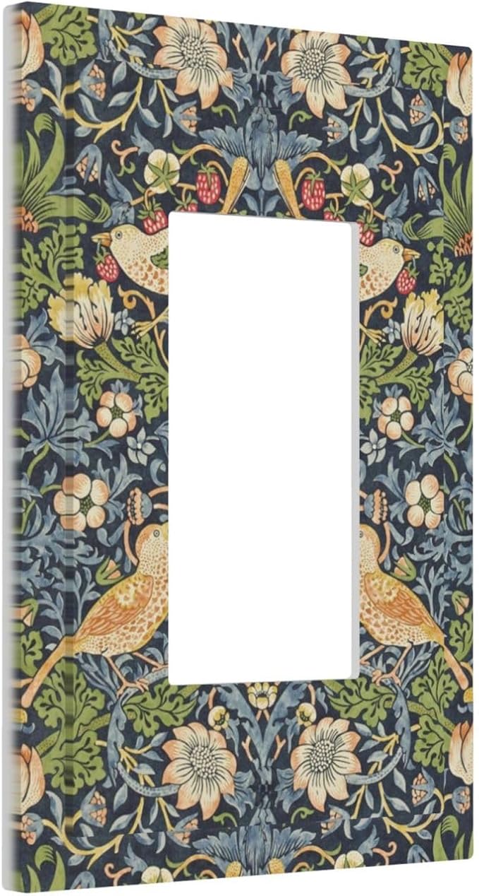Decorative Outlet Covers Morris Strawberry Thrush Birds Colorful Plants 1 Gang Single Rocker Light Switch Cover Plate Wall Plates Gfci Faceplate For Bed Room Living Room Decor