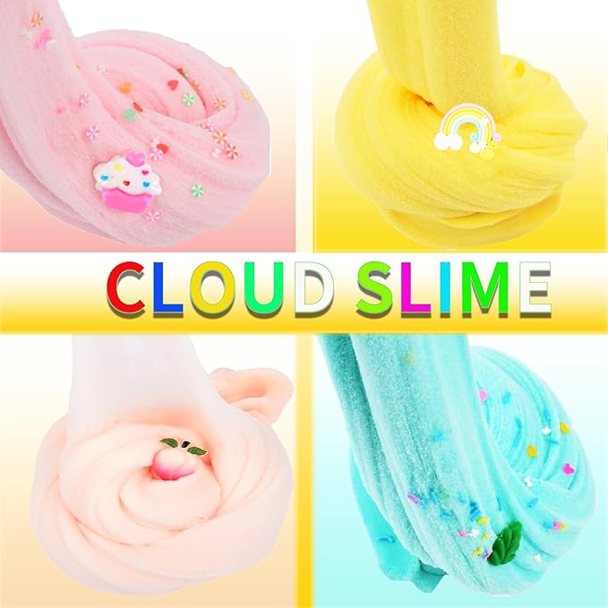 Cloud Slime Kit - 4 Pack Soft and Non-Sticky Slime, for Kids Party Favors, School Education and Stress Relief, Great Birthday Gifts for Girls and Boys