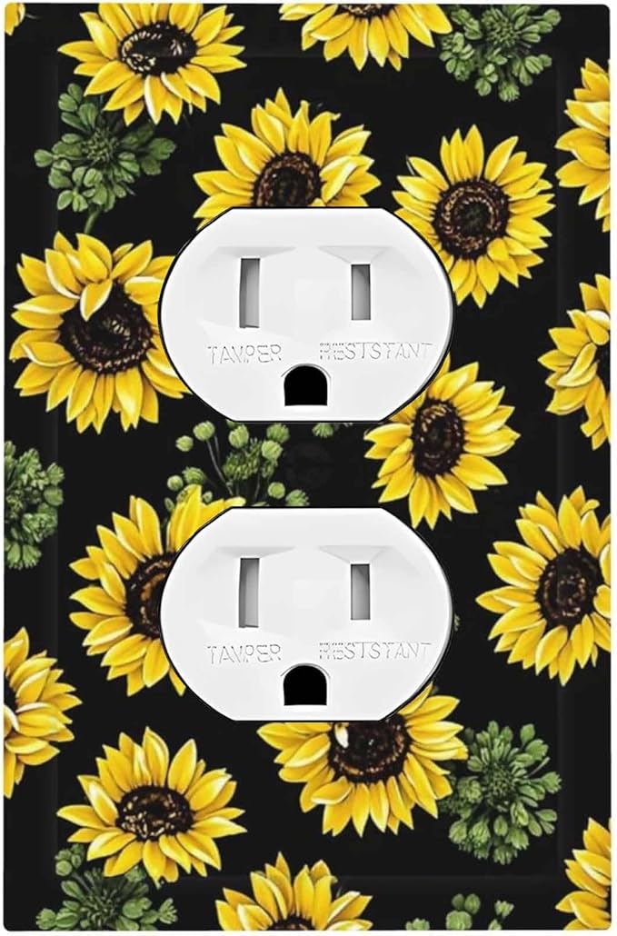 Outlet Covers Floral Sunflower Plants Flowers 1 Gang Duplex Light Switch Cover Decorative Switch Plates Electrical Receptacle Faceplate Wall Plate For Bed Room Farmhouse Decor